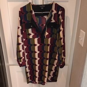 Metaphor Long Sleeve Geometric Dress - Burgundy, Navy, Cream